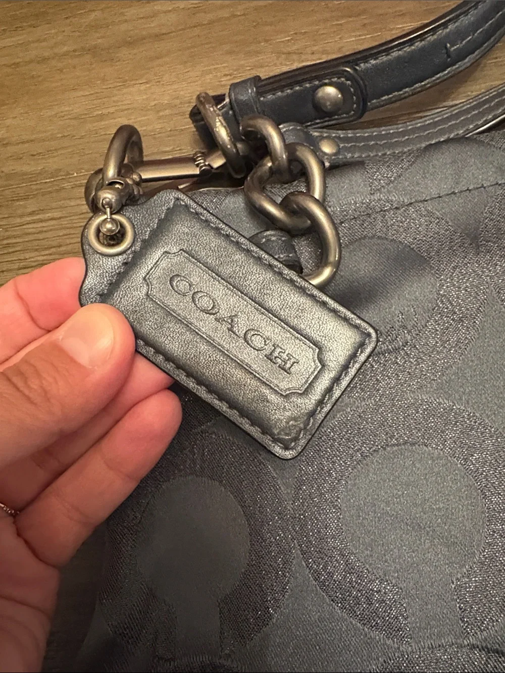 Coach Black Signature Jacquard Shoulder Bag with Chain Accents - Picture 6 of 9